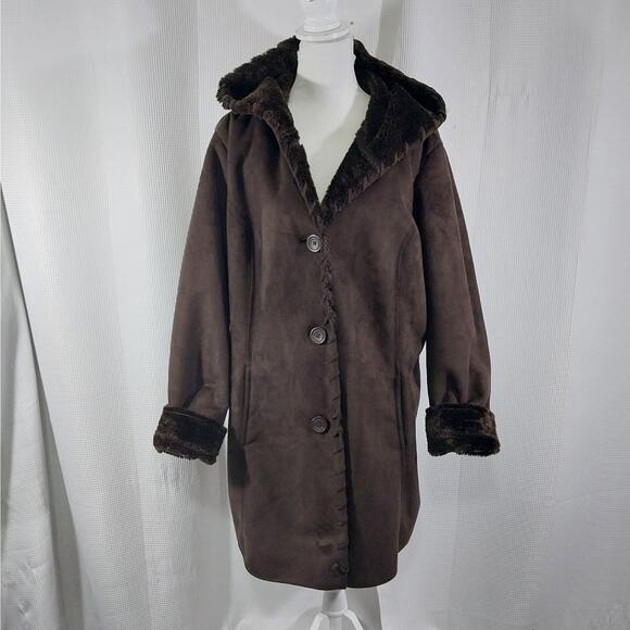 DENIM & CO.! RICH ESPRESSO BROWN VEGAN SUEDE & SHEARLING LINED JACKET! SZ XL - Picture 3 of 14